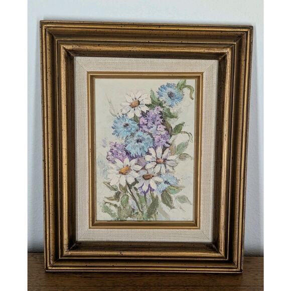 VTG Oil Painting Multicolor Still Life Pastel Flowers Wooden Frame 9 x 11 Inches - Picture 1 of 5